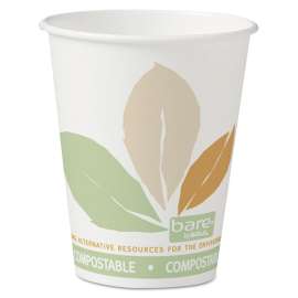 Bare Eco-Forward PLA Paper Hot Cups, 8 oz, Leaf Design, White/Green/Orange, 50/Bag, 20 Bags/Carton