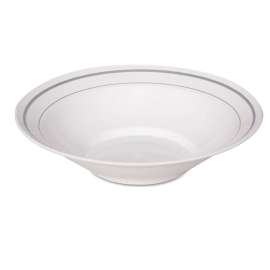 Masterpiece Plastic Dinnerware, Bowl, 10 Oz, White/silver, 10/pack, 15 Packs/carton