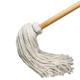 Handle/Deck Mops, 24 oz White Rayon Head, 54" Oak Wood Handle, 6/Pack