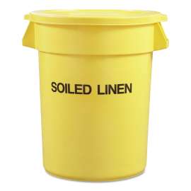 Vented Round Brute Container, "Trash Only" Imprint, 33 gal, Plastic, Yellow