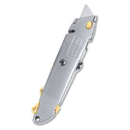 Quick-Change Utility Knife with Retractable Blade and Twine Cutter, 6" Metal Handle, Gray