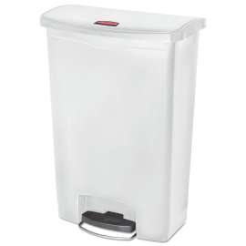 Slim Jim Resin Step-On Container, Front Step Style, 24 gal, Polyethylene, White