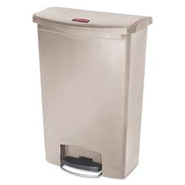 Slim Jim Resin Step-On Container, Front Step Style, 24 gal, Polyethylene, Beige