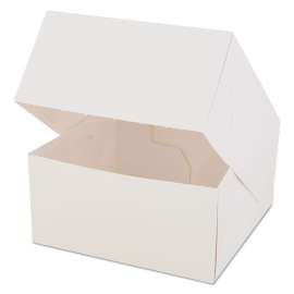 White Window Bakery Boxes with Attached Flip Top, 4-Corner Beers Design, 6 x 6 x 3, White, Paper, 200/Carton
