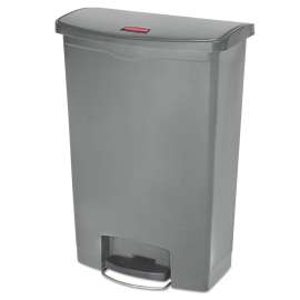 Slim Jim Resin Step-On Container, Front Step Style, 24 gal, Polyethylene, Gray