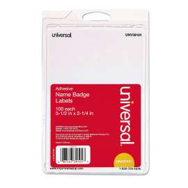 Plain Self-Adhesive Name Badges, 3 1/2 x 2 1/4, White, 100/Pack