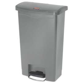 Slim Jim Resin Step-On Container, Front Step Style, 13 gal, Polyethylene, Gray
