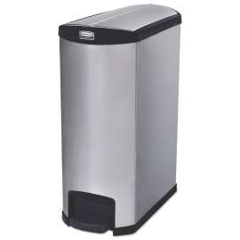 Slim Jim Stainless Steel Step-On Container, End Step Style, 24 gal, Stainless Steel, Black
