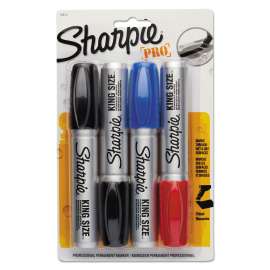 King Size Permanent Marker, Broad Chisel Tip, Assorted Colors, 4/Set