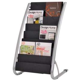 Literature Floor Rack, 16 Pocket, 23w x 19.67d x 36.67h, Silver Gray/Black