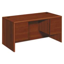 HON 10700 Series "L" Workstation Desk with Three-Quarter Height Pedestal on Right, 66" x 30" x 29.5", Mahogany