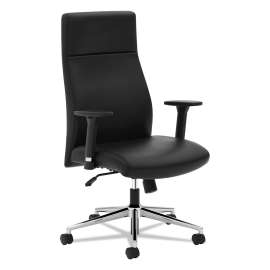 HON HVL171 Executive Mid-Back Leather Chair, Supports up to 250 lbs., Black Seat/Black Back, Black Base