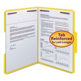 WaterShed CutLess Reinforced Top Tab Fastener Folders, 0.75" Expansion, 2 Fasteners, Letter Size, Yellow Exterior, 50/Box