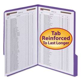 WaterShed CutLess Reinforced Top Tab Fastener Folders, 0.75" Expansion, 2 Fasteners, Letter Size, Purple Exterior, 50/Box
