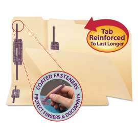 Manila Fastener Folders with SafeSHIELD Coated Fasteners, 0.75" Expansion, 2 Fasteners, Legal Size, Manila Exterior, 50/Box