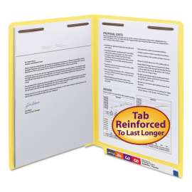 WaterShed CutLess End Tab Fastener Folders, 0.75" Expansion, 2 Fasteners, Letter Size, Yellow Exterior, 50/Box