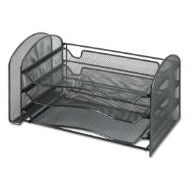 Mesh Desk Organizer, 1 Vertical/3 Horizontal Sections, Steel Mesh, 16.25 x 9 x 8, Black