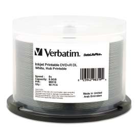 DVD+R Dual Layer Printable Recordable Disc, 8.5 GB, 8x, Spindle, White, 50/Pack