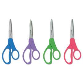 Student Scissors with Antimicrobial Protection, Pointed Tip, 7" Long, 3" Cut Length, Randomly Assorted Straight Handles
