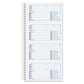 Second Nature Phone Call Book, Two-Part Carbonless, 5 x 2.75, 4 Forms/Sheet, 400 Forms Total