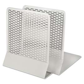 Urban Collection Punched Metal Bookends, Nonskid, 5.5 x 6.5 x 6.5, Perforated Steel, White, 1 Pair