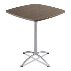 iLand Table, Bistro-Height, Square Top, Contoured Edges, 36w x 36d x 42h, Natural Teak/Silver