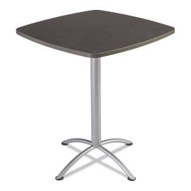 iLand Table, Bistro-Height, Square Top, Contoured Edges, 36w x 36d x 42h, Gray Walnut/Silver