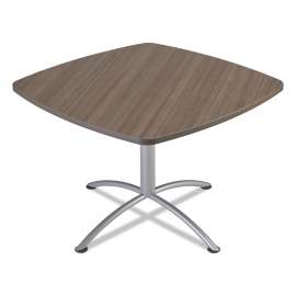 iLand Table, Cafe-Height, Square Top, Contoured Edges, 42w x 42d x 29h, Natural Teak/Silver