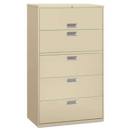 Brigade 600 Series Lateral File, 4 Legal/Letter-Size File Drawers, 1 Roll-Out File Shelf, Putty, 42" x 18" x 64.25"