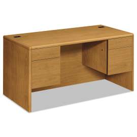 HON 10700 Series "L" Workstation Desk with Three-Quarter Height Pedestal on Right, 66" x 30" x 29.5", Cognac