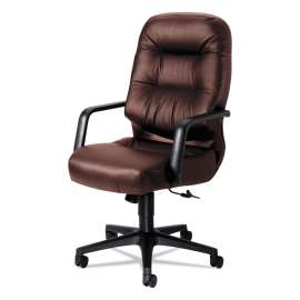 HON Pillow-Soft 2090 Series Guest Arm Chair, Leather Upholstery, 31.25" x 35.75" x 36", Black Seat, Black Back, Black Base