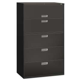 Brigade 600 Series Lateral File, 4 Legal/Letter-Size File Drawers, 1 Roll-Out File Shelf, Charcoal, 42" x 18" x 64.25"