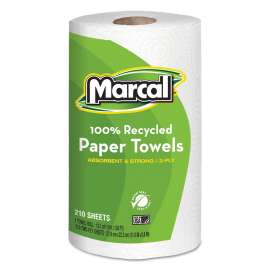 100% Premium Recycled Kitchen Roll Towels, 2-Ply, 11 x 8.8, White, 210 Sheets, 12 Rolls/Carton