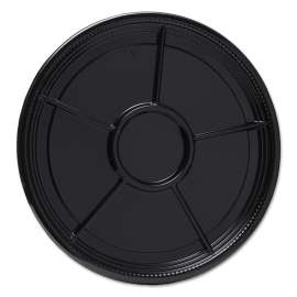 Caterline Casuals Thermoformed Platters, 6-Compartment, 16" Diameter, Black, Plastic, 25/Carton