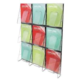 Stand-Tall 9-Bin Wall-Mount Literature Rack, Mag, 27.5w x 3.38d x 35.63h, Clear/Black