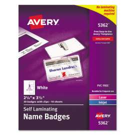 Self-Laminating Laser/Inkjet Printer Badges, 2.25 x 3.5, White, 30/Box