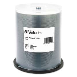 CD-R Printable Recordable Disc, 700 MB/80 min, 52x, Spindle, Silver, 100/Pack