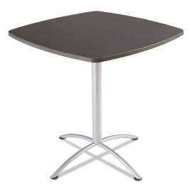 iLand Table, Bistro-Height, Square Top, Contoured Edges, 42w x 42d x 42h, Gray Walnut/Silver