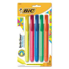 Brite Liner Retractable Highlighter, Assorted Ink Colors, Chisel Tip, Assorted Barrel Colors, 5/Set