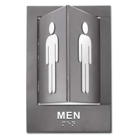 Pop-Out ADA Sign, Men, Tactile Symbol/Braille, Plastic, 6 x 9, Gray/White