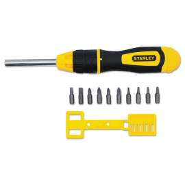 3 inch Multi-Bit Ratcheting Screwdriver, 10 Bits, Black/Yellow