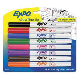 Low-Odor Dry-Erase Marker, Extra-Fine Needle Tip, Assorted Colors, 8/Set