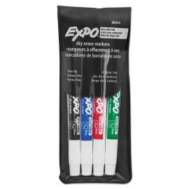 Low-Odor Dry-Erase Marker, Fine Bullet Tip, Assorted Colors, 4/Set