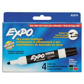 Low-Odor Dry-Erase Marker, Medium Bullet Tip, Assorted Colors, 4/Set