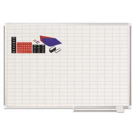 Gridded Magnetic Steel Dry Erase Planning Board with Accessories, 1 x 2 Grid, 48 x 36, White Surface, Silver Aluminum Frame
