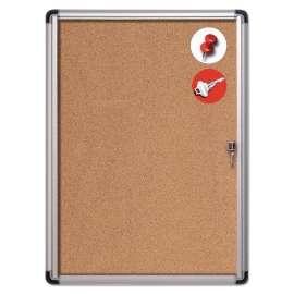 Slim-Line Enclosed Cork Bulletin Board, One Door, 28 x 38, Cork Surface, Aluminum Frame