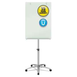 Infinity Glass Mobile Presentation Easel, 3 ft x 2 ft, Silver/White