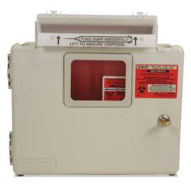 In-Room Locking Wall Mount Sharps Container Cabinet System, 5 qt, ABS Plastic, Beige