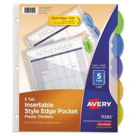 Insertable Style Edge Tab Plastic 1-Pocket Dividers, 5-Tab, 11.25 x 9.25, Translucent, 1 Set