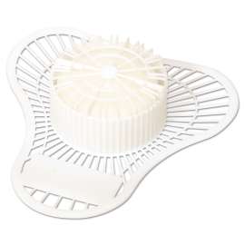 Dyna-Screen Urinal Screen with Block, Camphor Scent, 0.4 lb, White, 6/Carton